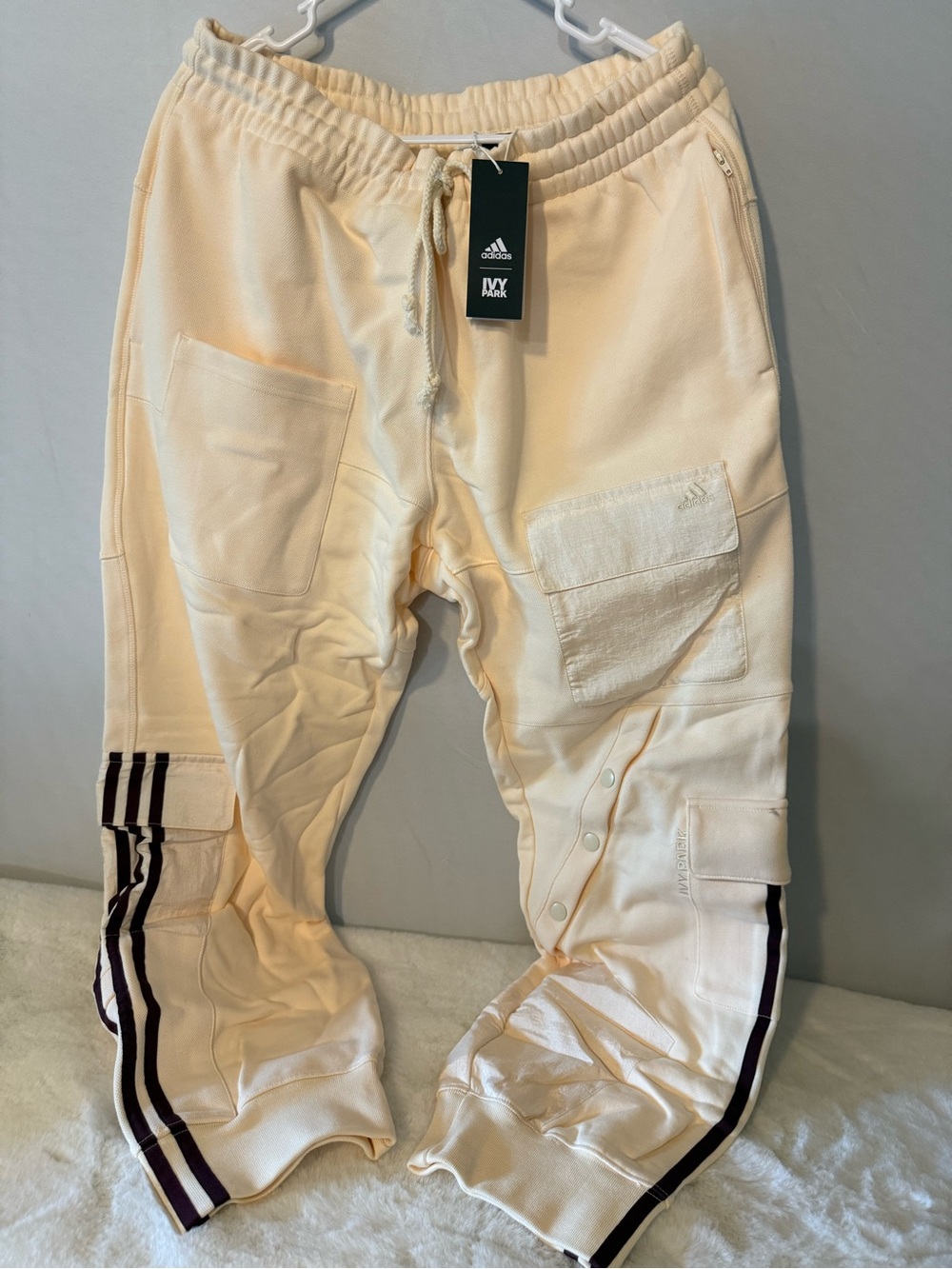 adidas Cream/Off-White women Jogger Pants with Side Stripes